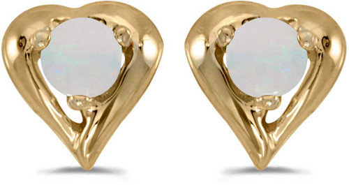 Image of 14k Yellow Gold Round Opal Heart Stud Earrings