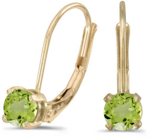 Image of 14k Yellow Gold Round Peridot Lever-back Earrings