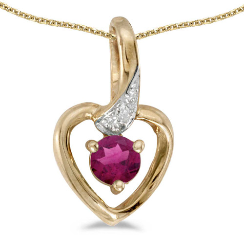 Image of 14k Yellow Gold Round Rhodolite Garnet And Diamond Heart Pendant (Chain NOT included)