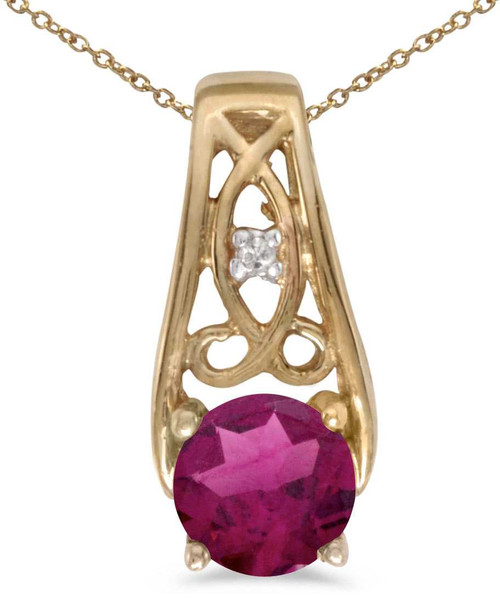 Image of 14k Yellow Gold Round Rhodolite Garnet And Diamond Pendant (Chain NOT included)