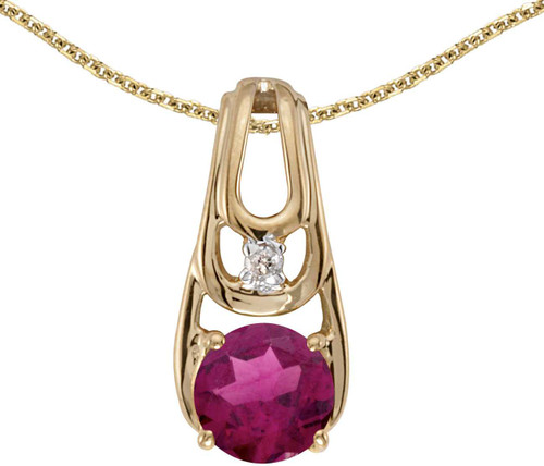 Image of 14k Yellow Gold Round Rhodolite Garnet And Diamond Pendant (Chain NOT included) (CM-P2583X-RG)