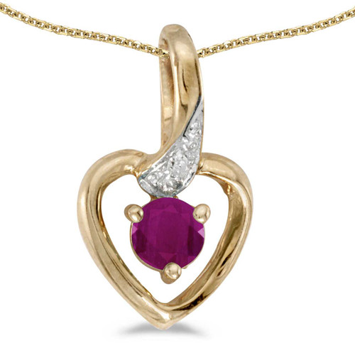 Image of 14k Yellow Gold Round Ruby And Diamond Heart Pendant (Chain NOT included)