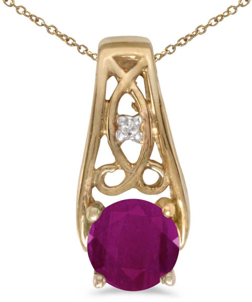 Image of 14k Yellow Gold Round Ruby And Diamond Pendant (Chain NOT included) (CM-P2587X-07)