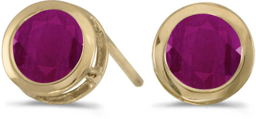 Image of 14k Yellow Gold Round Ruby Bezel Stud Earrings (CM-E5039X-07)