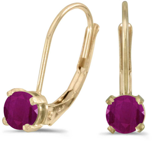 Image of 14k Yellow Gold Round Ruby Lever-back Earrings