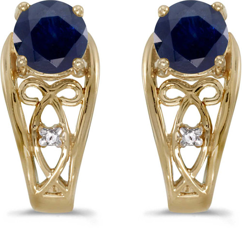 Image of 14k Yellow Gold Round Sapphire And Diamond Earrings