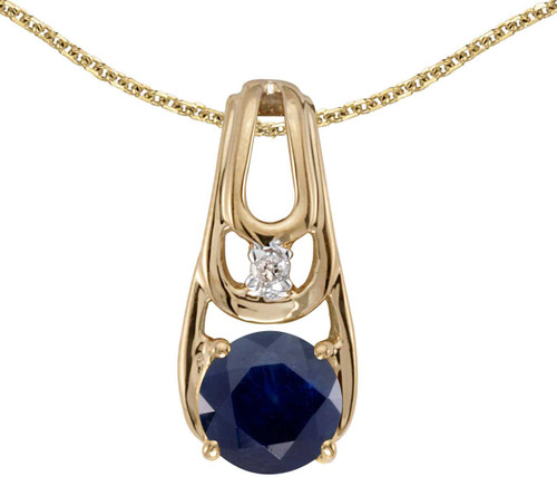 Image of 14k Yellow Gold Round Sapphire And Diamond Pendant (Chain NOT included)