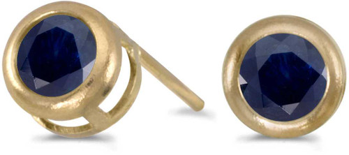 Image of 14k Yellow Gold Round Sapphire Bezel Stud Earrings