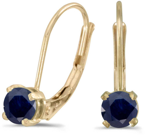 Image of 14k Yellow Gold Round Sapphire Lever-back Earrings