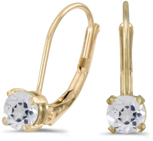 Image of 14k Yellow Gold Round White Topaz Lever-back Earrings