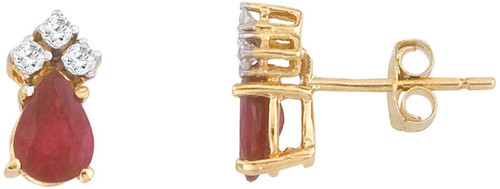 14K Yellow Gold Ruby & Diamond Pear-Shaped Earrings E6028-07