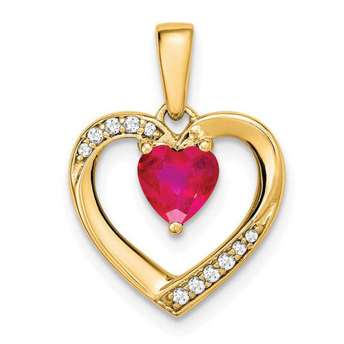 Image of 14k Yellow Gold Ruby and Diamond Heart Pendant