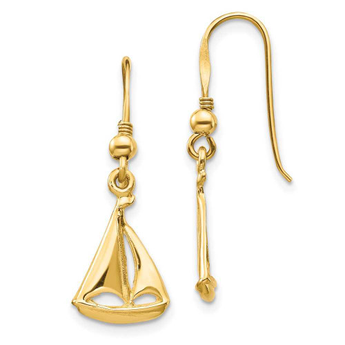Image of 30.8mm 14K Yellow Gold Sailboat Shepherd Hook Earrings