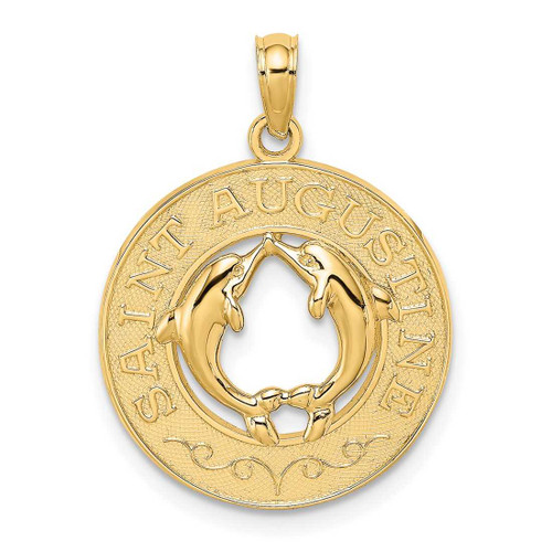 Image of 14K Yellow Gold Saint Augustine On Round w/ Dolphins Pendant
