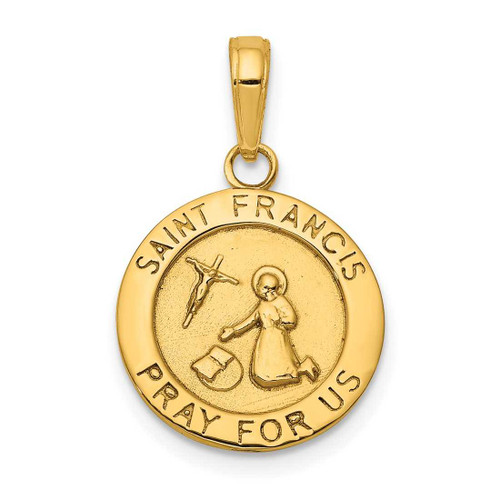 Image of 14K Yellow Gold Satin & Polished Finish Saint Francis Medal Pendant
