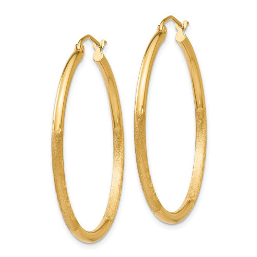 Image of 35mm 14K Yellow Gold Satin & Shiny-Cut 2mm Round Tube Hoop Earrings TC207