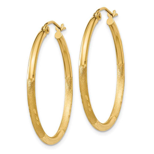 Image of 30mm 14K Yellow Gold Satin & Shiny-Cut 2mm Round Tube Hoop Earrings TC208