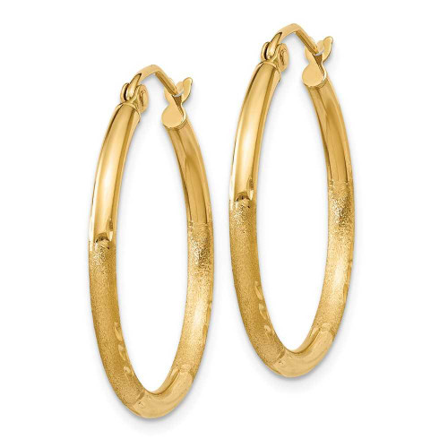 Image of 25mm 14K Yellow Gold Satin & Shiny-Cut 2mm Round Tube Hoop Earrings TC209