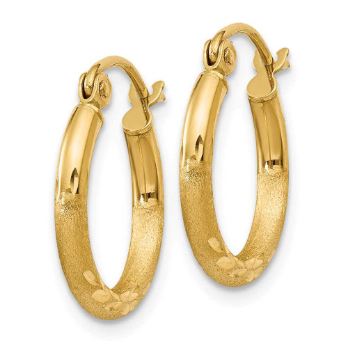 Image of 15mm 14K Yellow Gold Satin & Shiny-Cut 2mm Round Tube Hoop Earrings TC211