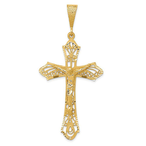 Image of 14K Yellow Gold Satin & Shiny-Cut Crucifix Pendant