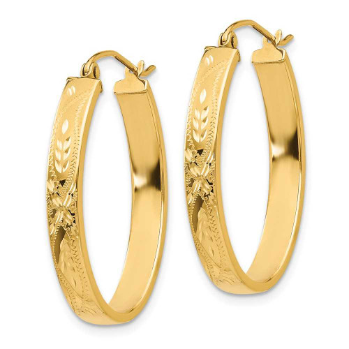 Image of 19mm 14K Yellow Gold Satin & Shiny-Cut Oval Hoop Earrings