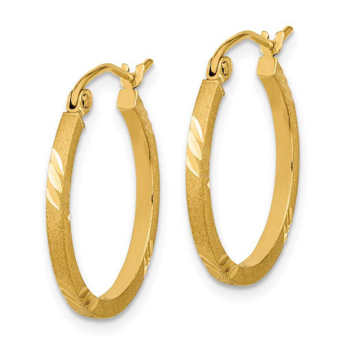 Image of 21.74mm 14K Yellow Gold Satin & Shiny-Cut Square Tube Hoop Earrings TF1088