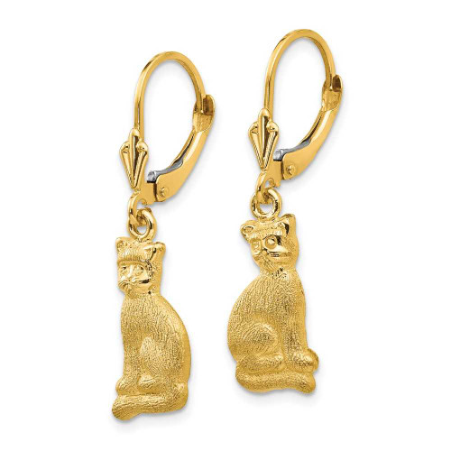 Image of 34mm 14K Yellow Gold Satin Cat Dangle Leverback Earrings