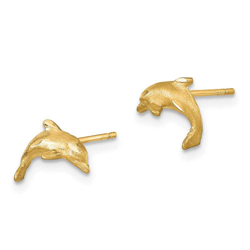 Image of 7mm 14K Yellow Gold Satin Shiny-Cut Dolphin Stud Post Earrings