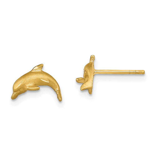 Image of 7mm 14K Yellow Gold Satin Shiny-Cut Dolphin Stud Post Earrings