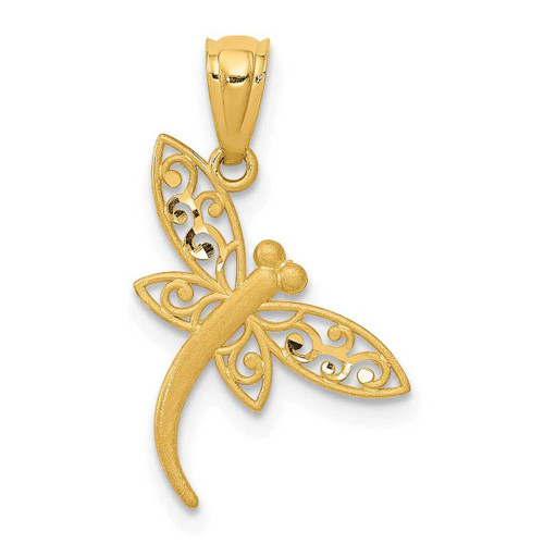 Image of 14K Yellow Gold Satin Shiny-Cut Dragonfly Pendant