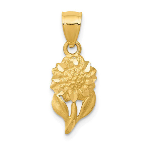 Image of 14K Yellow Gold Satin Shiny-Cut Sunflower Pendant