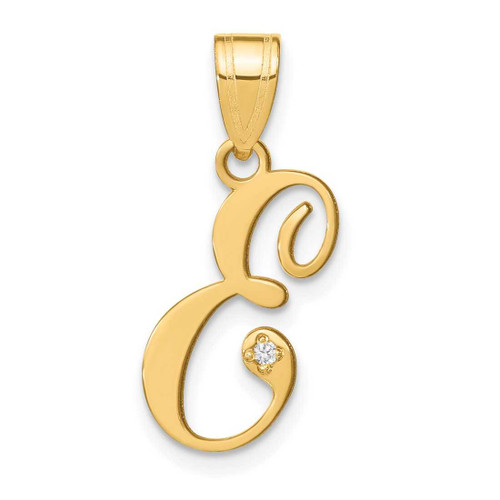 Image of 14K Yellow Gold Script Letter E Initial Pendant with Diamond