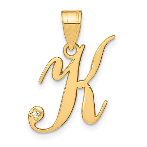 Image of 14K Yellow Gold Script Letter K Initial Pendant with Diamond