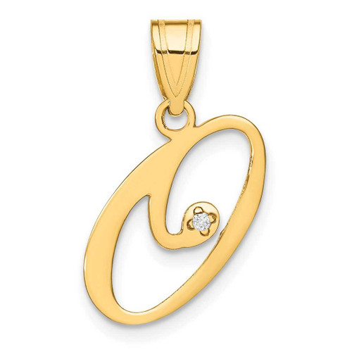 Image of 14K Yellow Gold Script Letter O Initial Pendant with Diamond