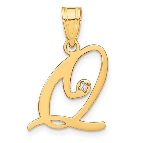 Image of 14K Yellow Gold Script Letter Q Initial Pendant with Diamond