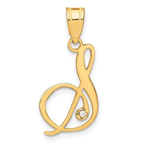 Image of 14K Yellow Gold Script Letter S Initial Pendant with Diamond