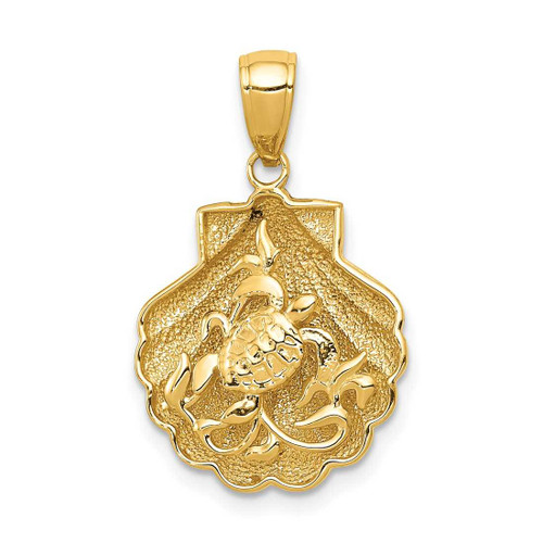 Image of 14K Yellow Gold Sea Turtle In A Shell Pendant