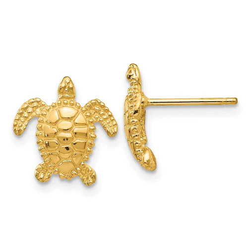 Image of 11mm 14K Yellow Gold Sea Turtle Stud Post Earrings TC604