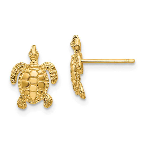 Image of 11mm 14K Yellow Gold Sea Turtle Stud Post Earrings TE627