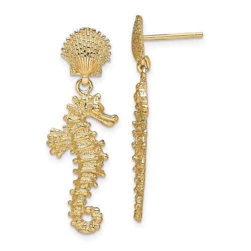 Image of 30.25mm 14K Yellow Gold Seahorse Dangling From Shell Earrings