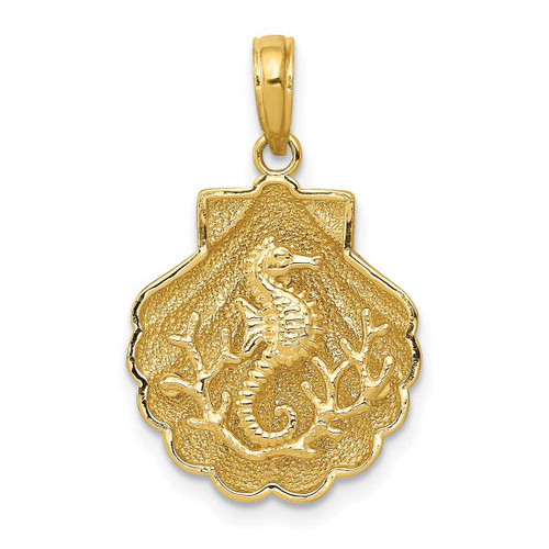 Image of 14K Yellow Gold Seahorse In A Shell Pendant
