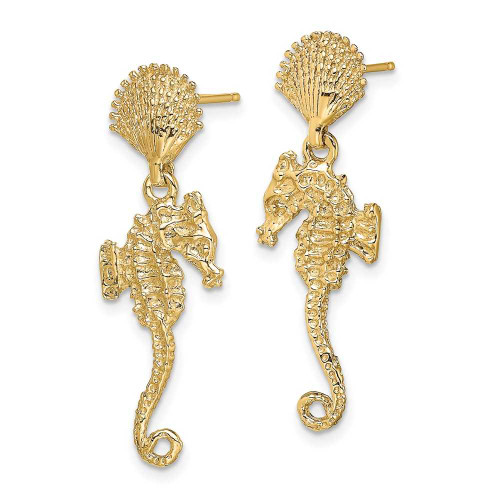 Image of 28mm 14K Yellow Gold Shell & Seahorse Dangle Earrings