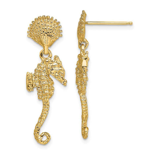 Image of 28mm 14K Yellow Gold Shell & Seahorse Dangle Earrings