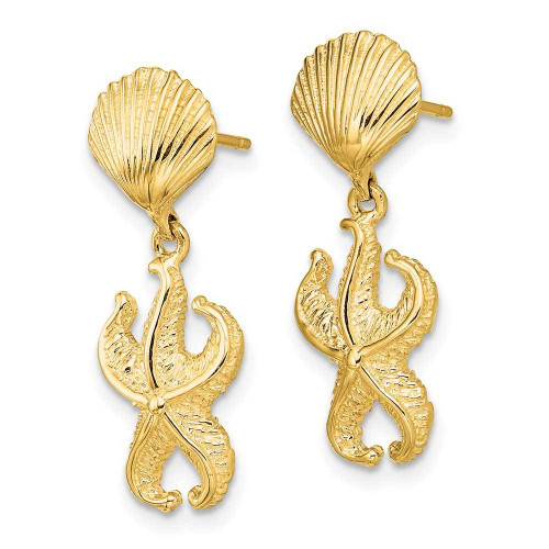 Image of 24.5mm 14K Yellow Gold Shell & Starfish Dangle Earrings