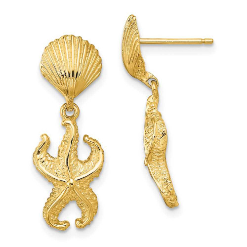 Image of 24.5mm 14K Yellow Gold Shell & Starfish Dangle Earrings