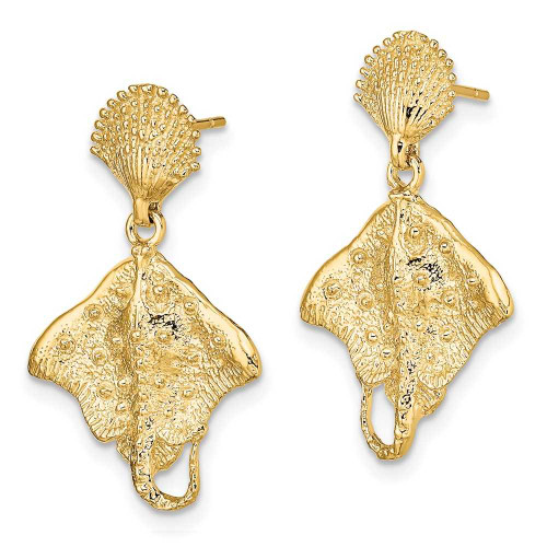 Image of 25.3mm 14K Yellow Gold Shell & Stingray Post Dangle Earrings