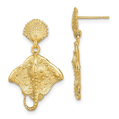 Image of 25.3mm 14K Yellow Gold Shell & Stingray Post Dangle Earrings