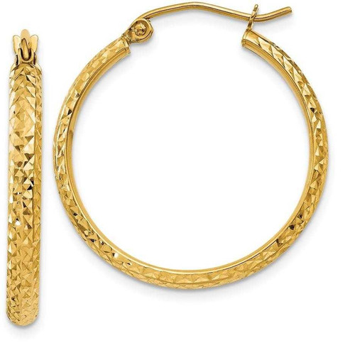 Image of 25mm 14K Yellow Gold Shiny-Cut 2.8X25mm Hollow Hoop Earrings