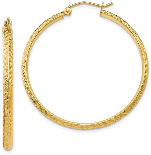 Image of 37mm 14K Yellow Gold Shiny-Cut 2.8X37mm Hollow Hoop Earrings