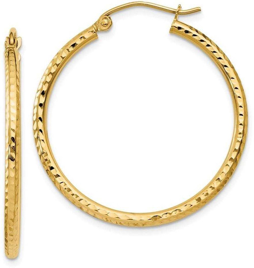 Image of 30mm 14K Yellow Gold Shiny-Cut 2mm Round Tube Hoop Earrings TC231